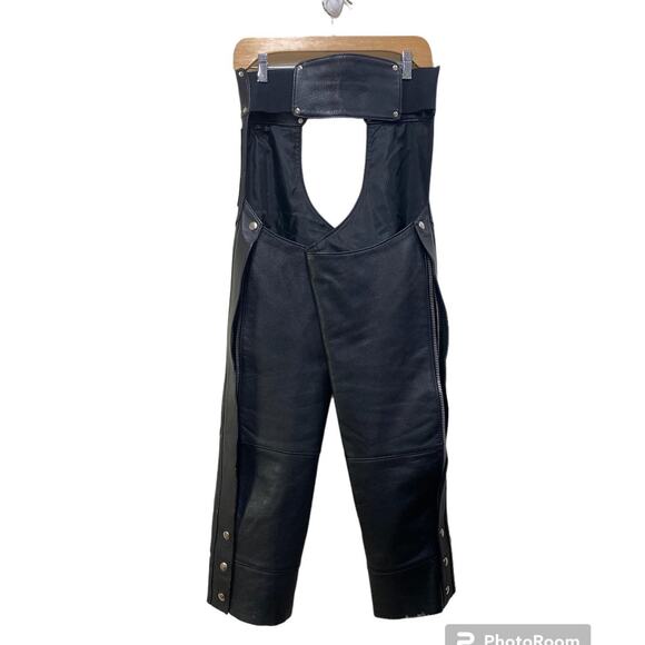 Black Belted Vintage Leather Harley Davidson Ridding Chaps Made in USA Women S - Picture 8 of 8